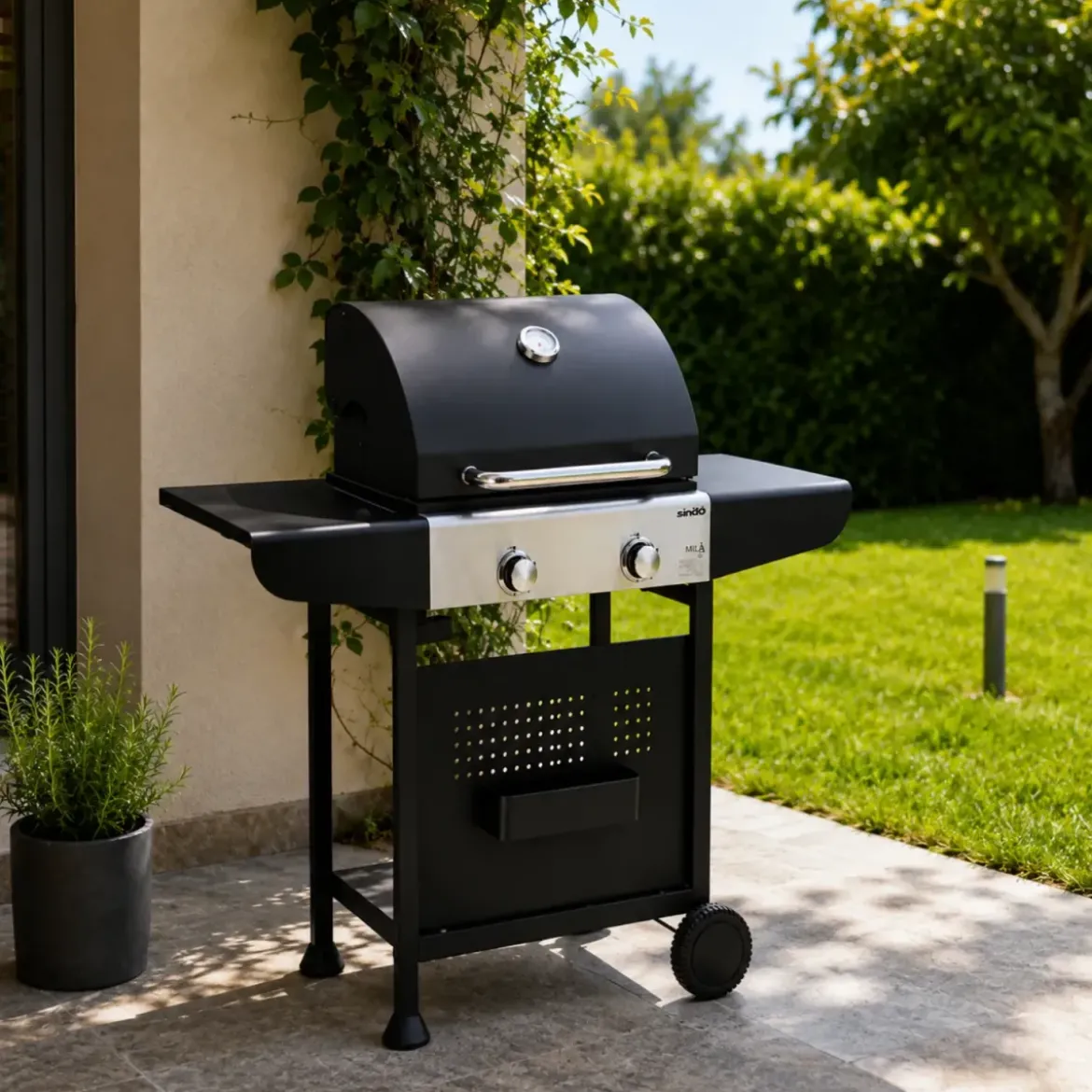 Barbecue a Gas GPL da Esterno 2 Bruciatori con Coperchio Acciaio Inox