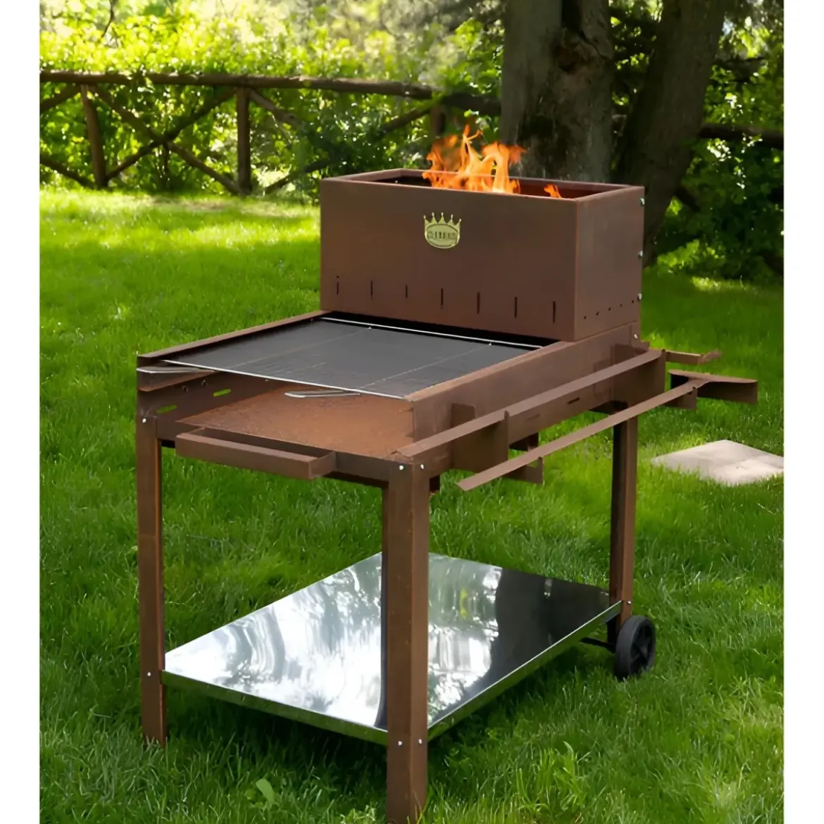 Barbecue a Legna 45x50 cm Acciaio Corten con Griglia Inox Regolabile