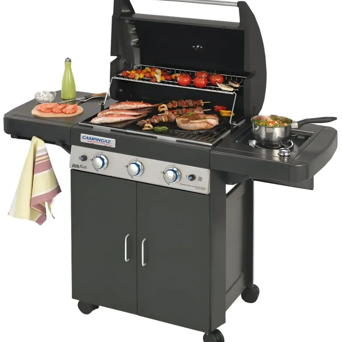 Barbecue Dual Gas Metano GPL 3 Bruciatori BBQ Fornello e Piastra Ghisa