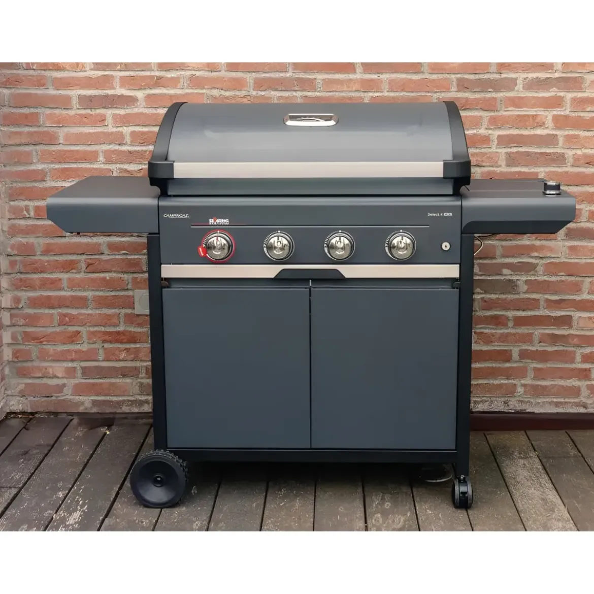 Barbecue Gas Campignaz 4 Fuochi Ruote Acciaio Inox Nero 127x57x113 cm