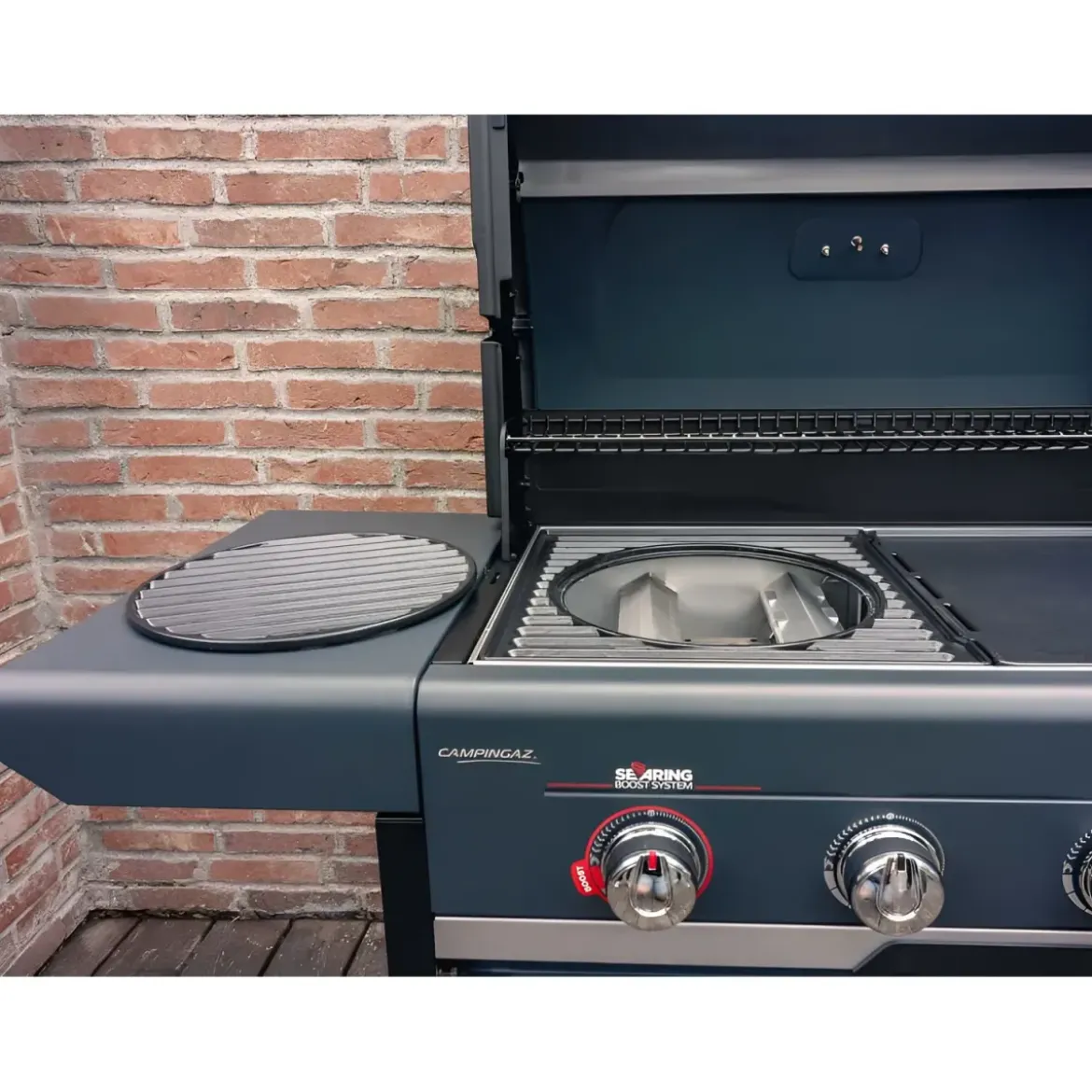 Barbecue Gas Campignaz 4 Fuochi Ruote Acciaio Inox Nero 127x57x113 cm