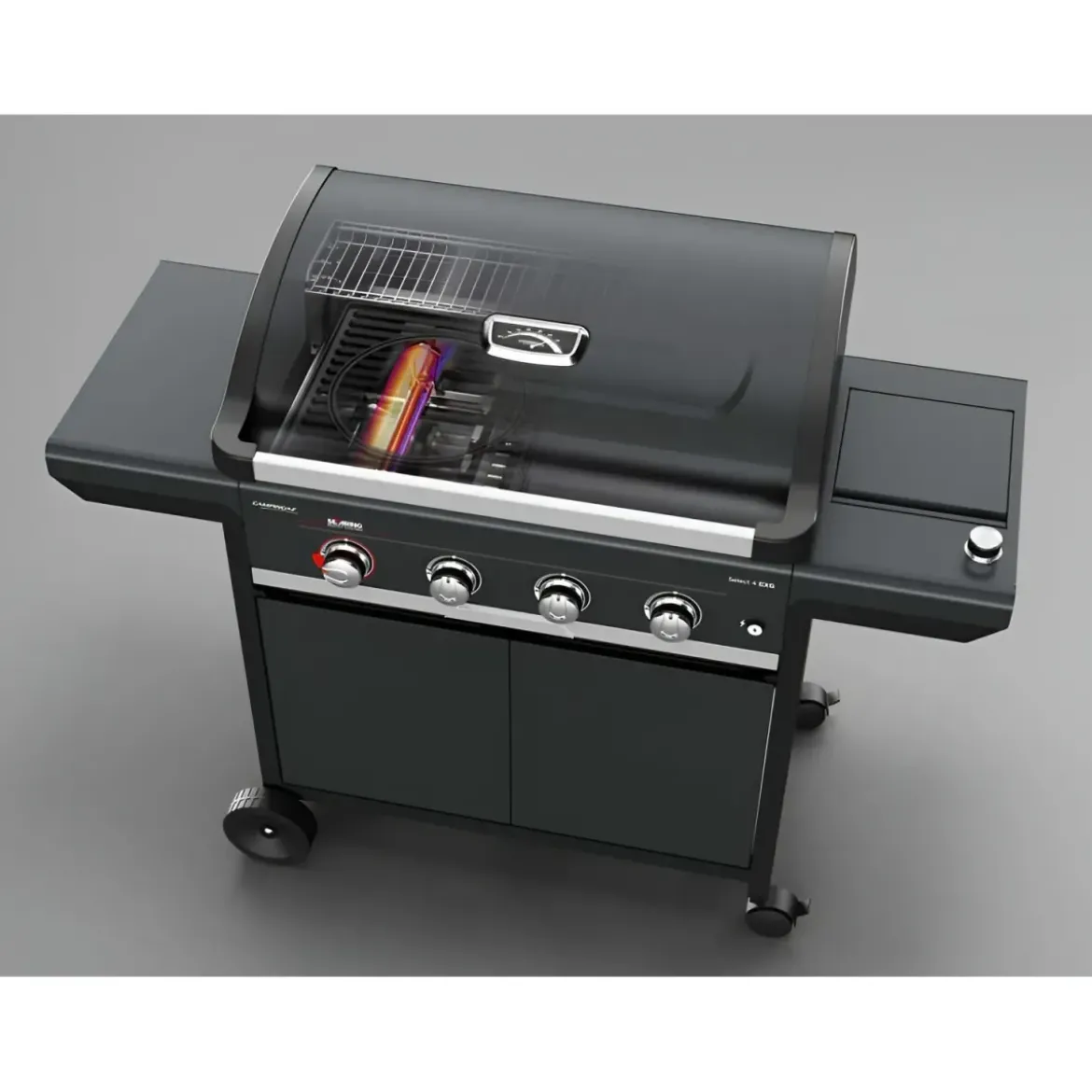 Barbecue Gas Campignaz 4 Fuochi Ruote Acciaio Inox Nero 127x57x113 cm