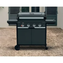 Barbecue Gas Campignaz 4 Fuochi Ruote Acciaio Inox Nero 127x57x113 cm