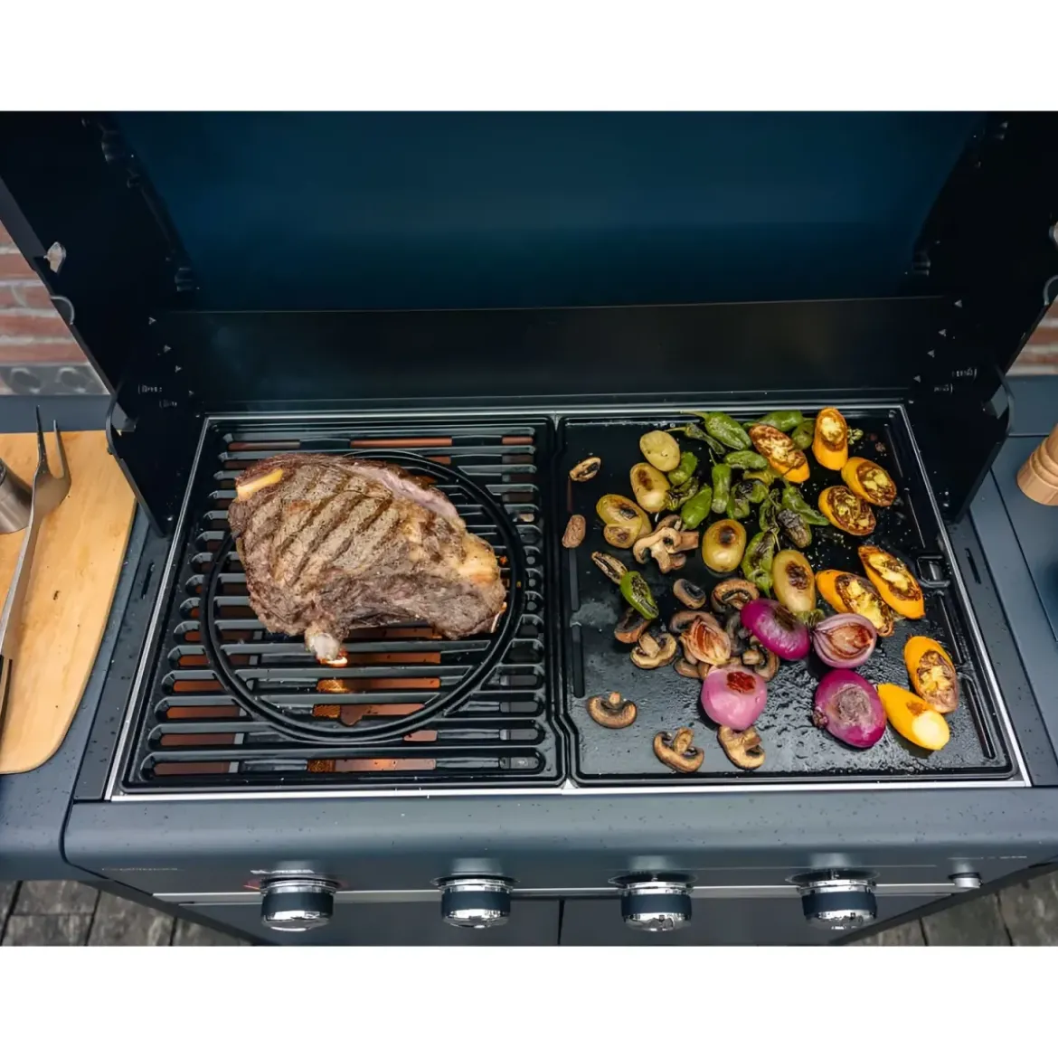 Barbecue Gas Campignaz 4 Fuochi Ruote Acciaio Inox Nero 127x57x113 cm