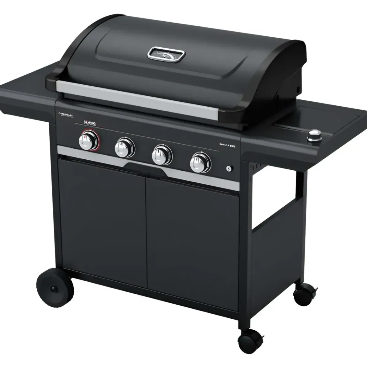 Barbecue Gas Campignaz 4 Fuochi Ruote Acciaio Inox Nero 127x57x113 cm