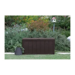 Baule Cassapanca Contenitore Balcone Seduta Marrone 270 Litri Maniglie con Ruote