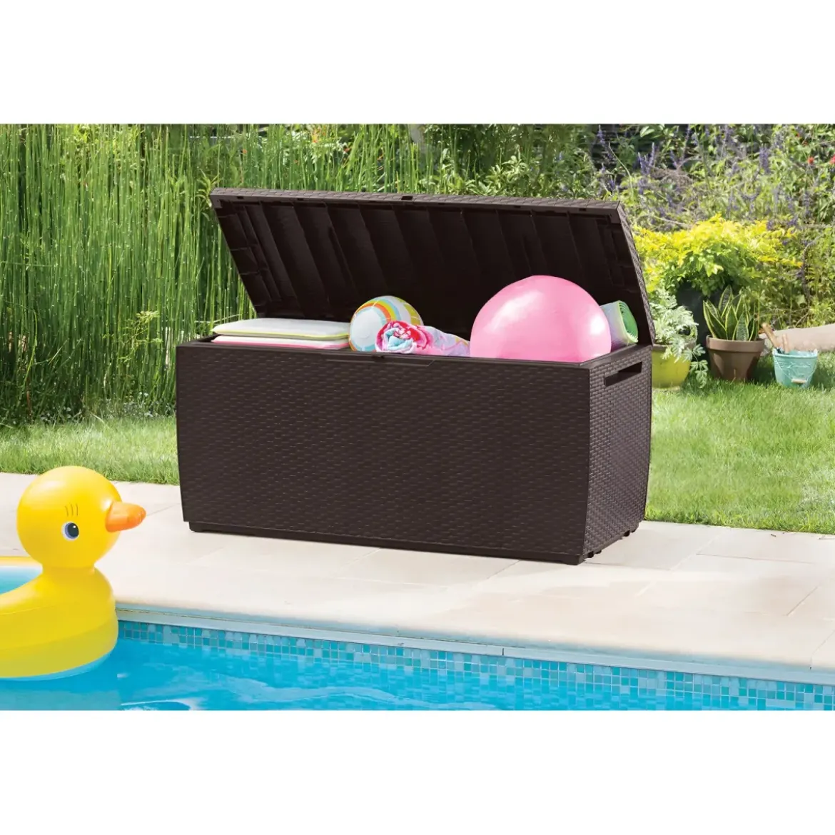 Baule Contenitore Keter 305L Cassapanca Marrone in Rattan da Esterno