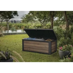 Baule Contenitore Keter 570L in Resina Effetto Legno Noce da Esterno