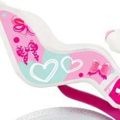 Bicicletta Bambini 16" Bianco Rotelle Removibili Seggiolino Cestino