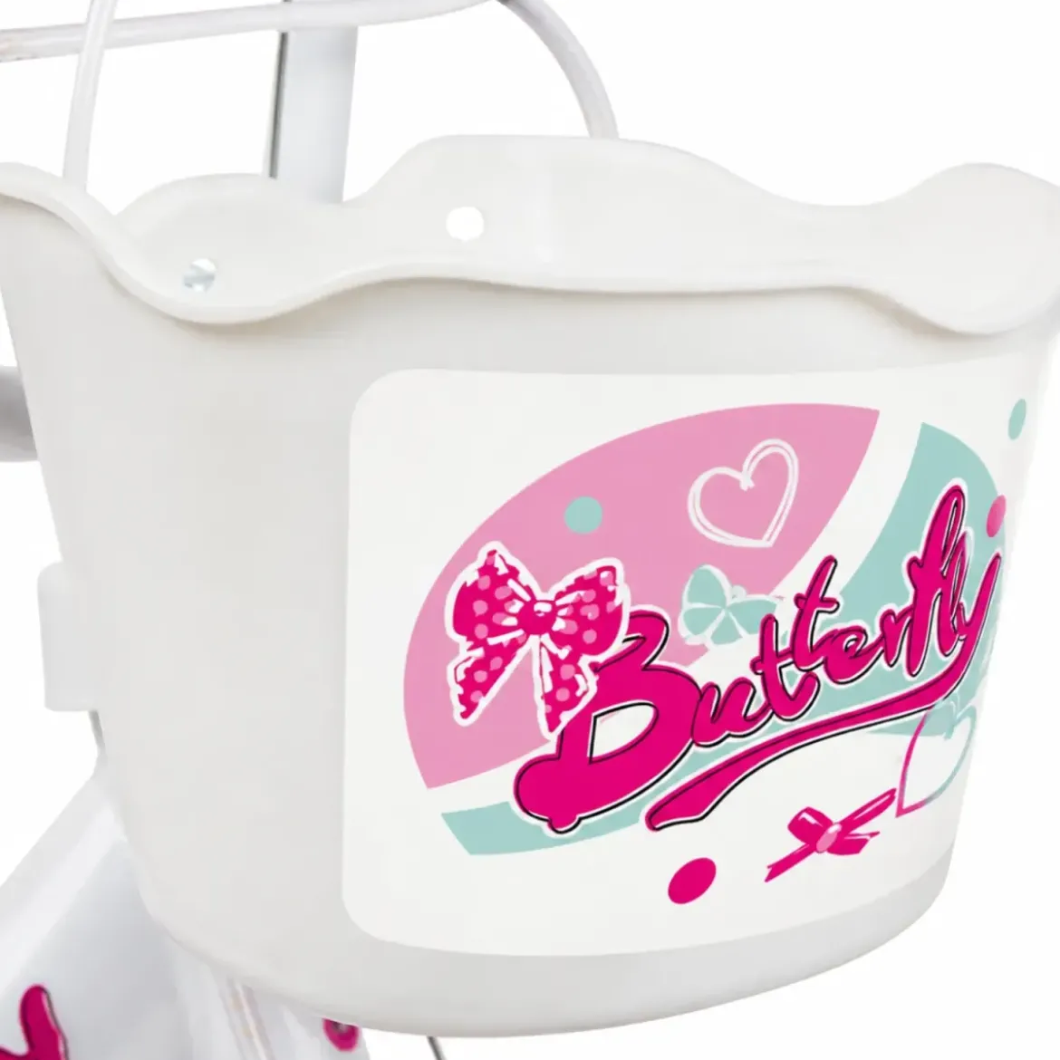 Bicicletta Bambini 12" Bianco Rotelle Removibili Seggiolino Cestino