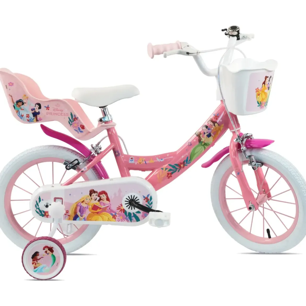 Bicicletta Bambini 12" Principesse Disney Rosa Rotelle Cestino Sedile