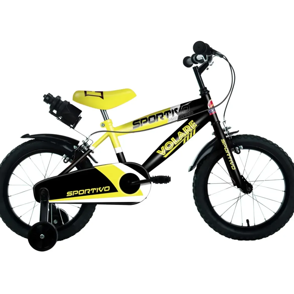 Bicicletta Bambini 12" Sportiva Giallo Rotelle Removibili Borraccia
