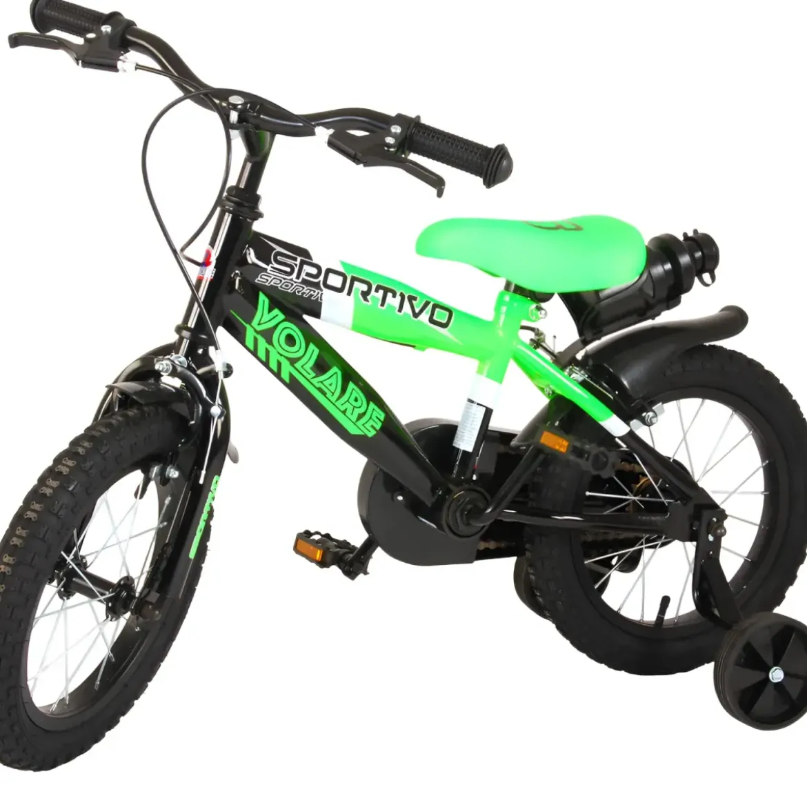 Bicicletta Bambini 12" Sportiva Verde Rotelle Removibili Borraccia