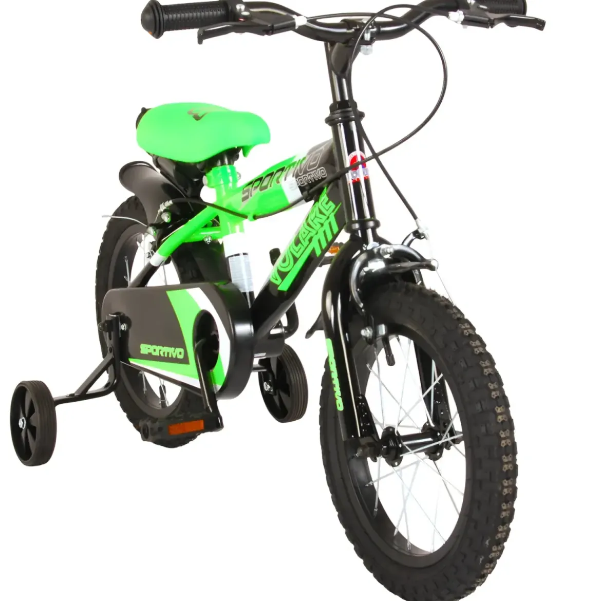 Bicicletta Bambini 12" Sportiva Verde Rotelle Removibili Borraccia