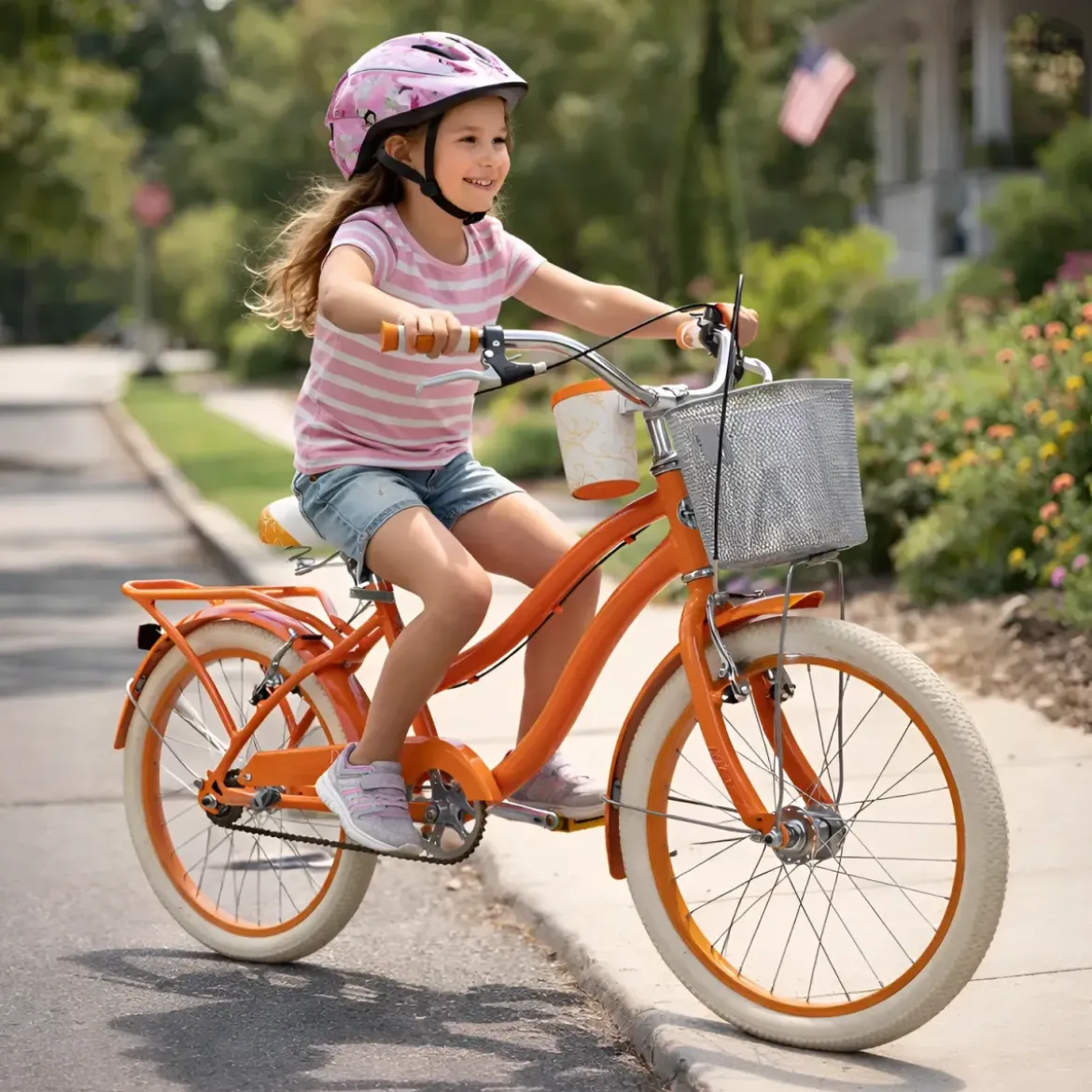 Bicicletta con Cestino Portapacchi 20" per Bambini Arancione 6-8 Anni