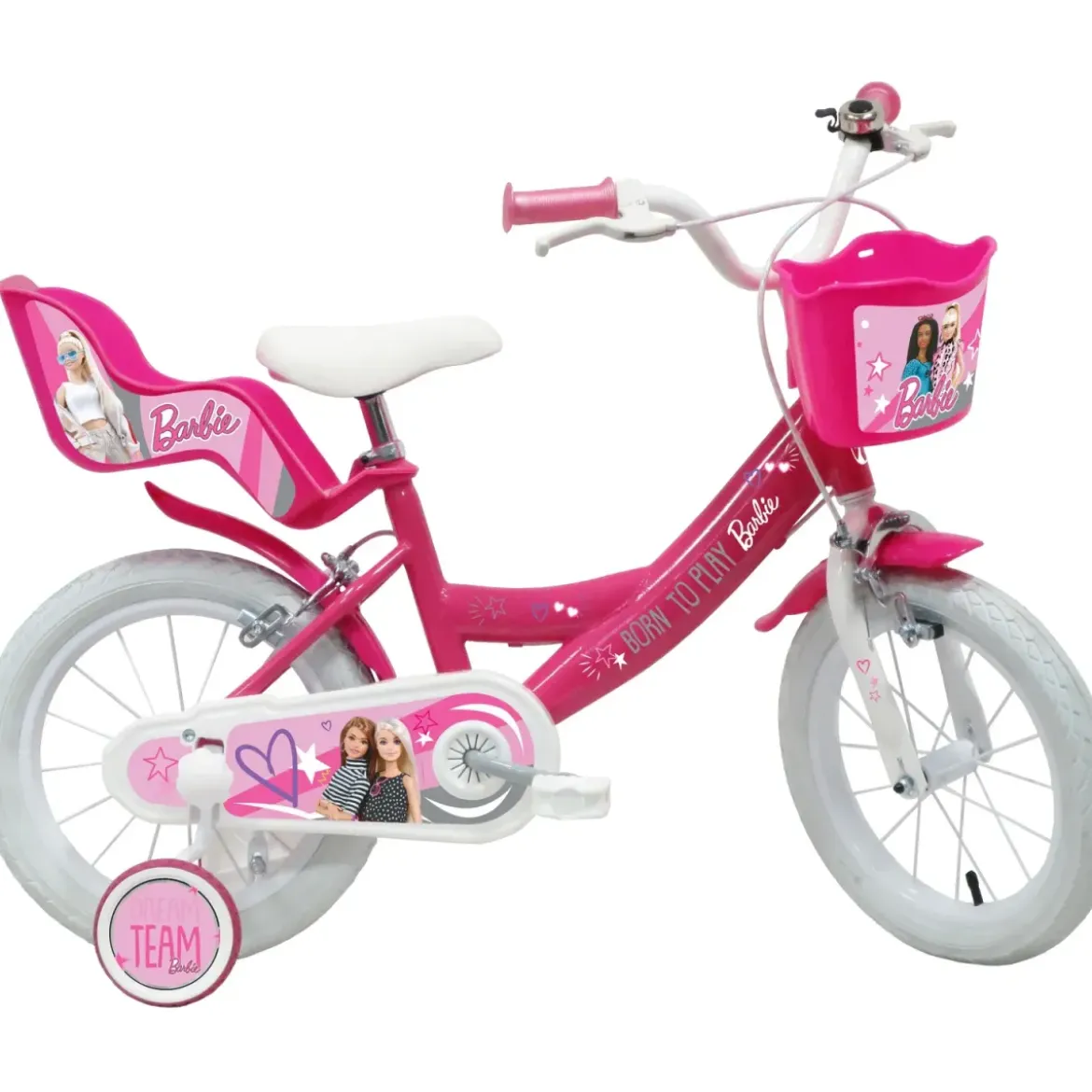 Bicicletta per Bambini 16" Barbie Rosa Rotelle Cestino Portabambola