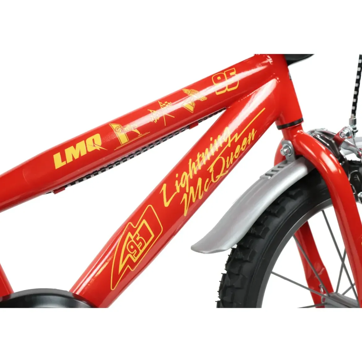 Bicicletta per Bambini 14" Cars Rosso Nero Rotelle Borraccia Trombetta