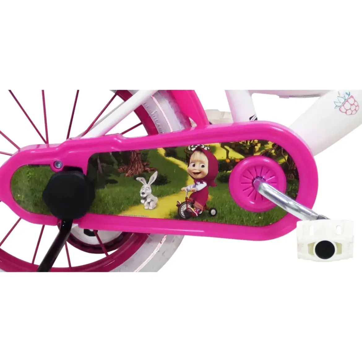 Bicicletta per Bambini 16" Masha e Orso Bianco con Portabambola Rotelle