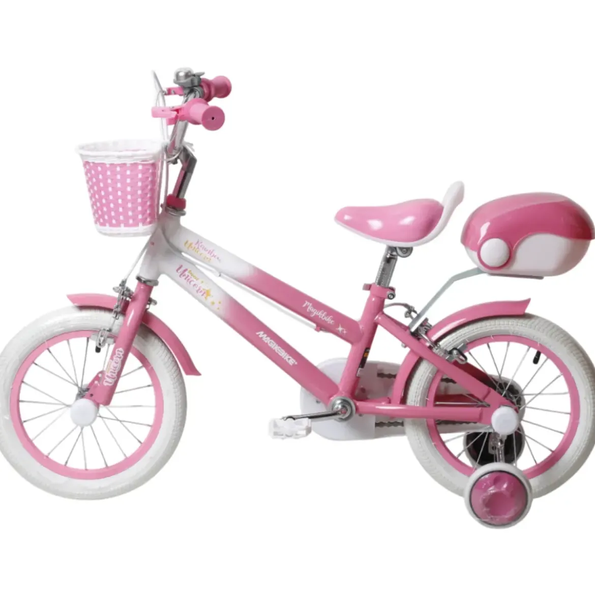 Bicicletta per Bambini 16" Regolabile Unicorno Rosa Rotelle Removibili