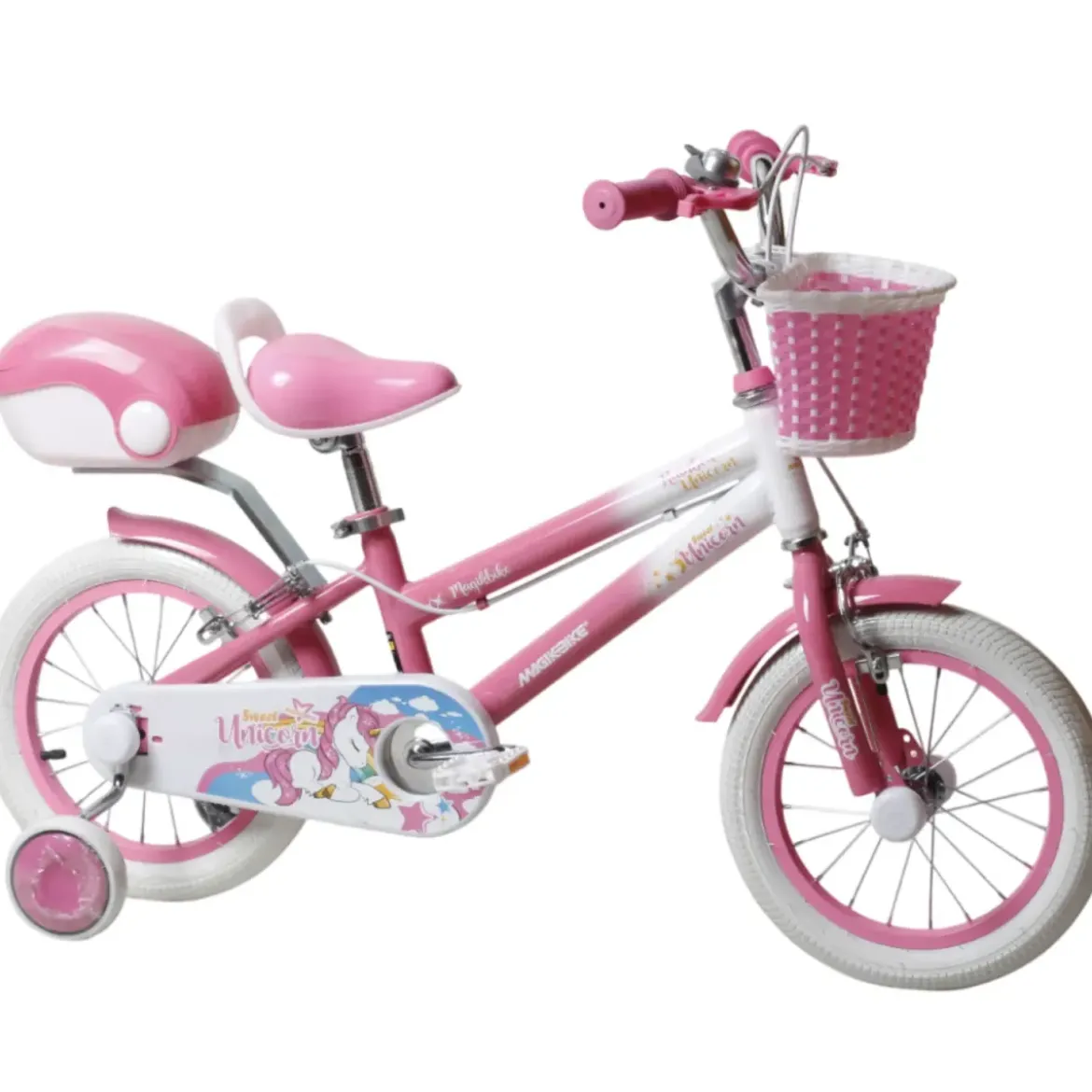 Bicicletta per Bambini 16" Regolabile Unicorno Rosa Rotelle Removibili