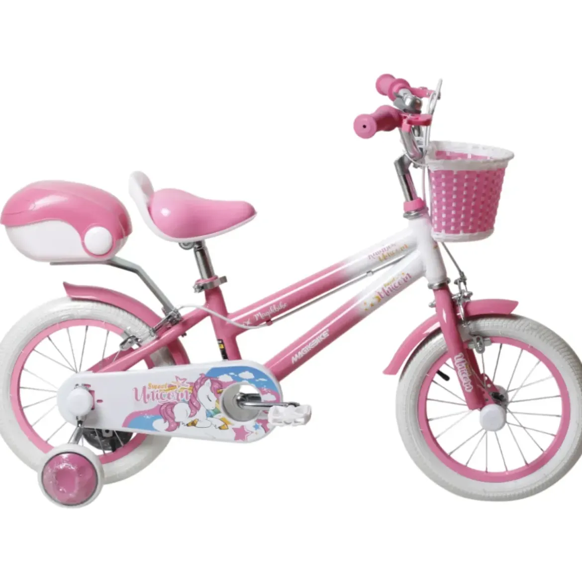 Bicicletta per Bambini 16" Regolabile Unicorno Rosa Rotelle Removibili