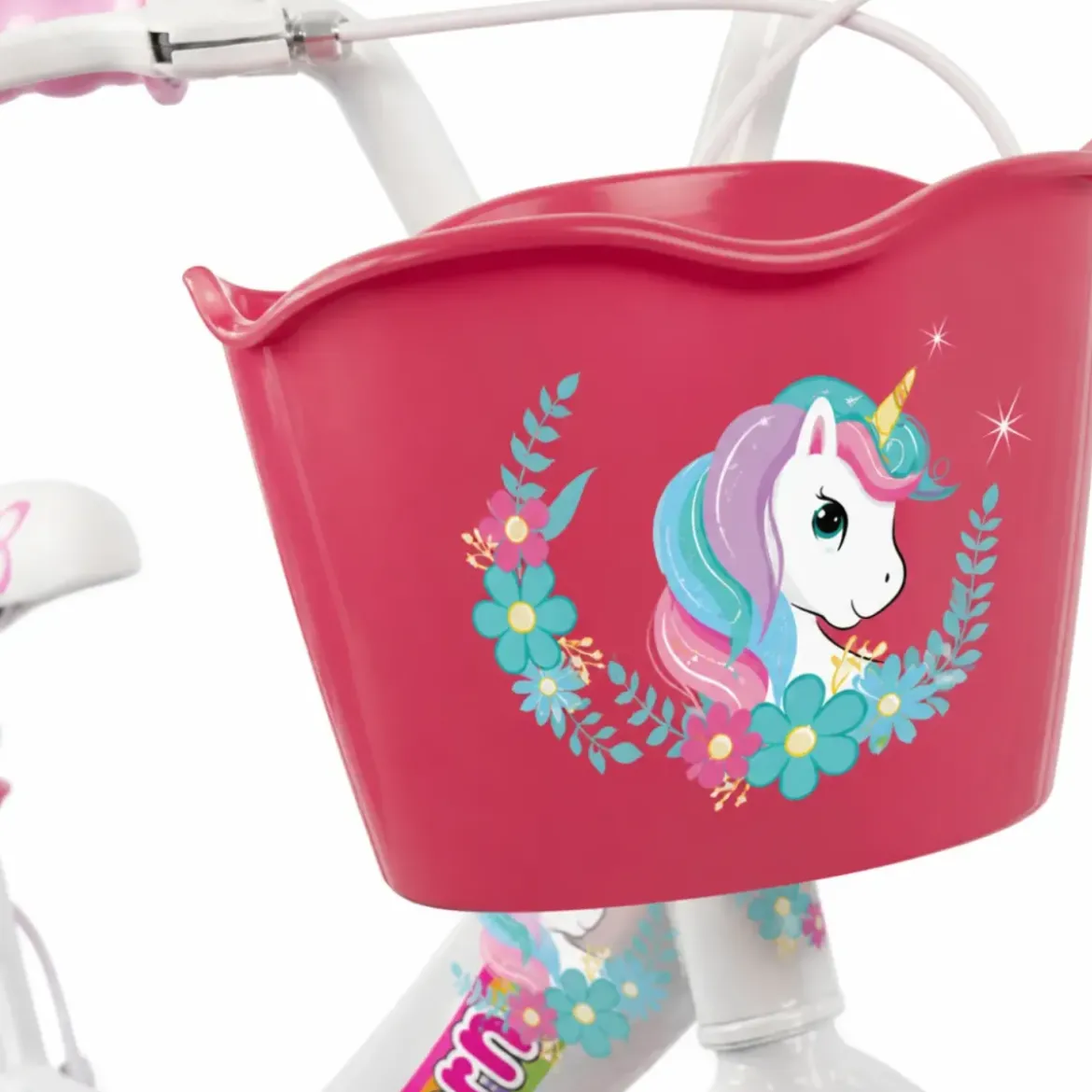 Bicicletta per Bambini 14" Rosa Unicorno Rotelle Removibili Cestino