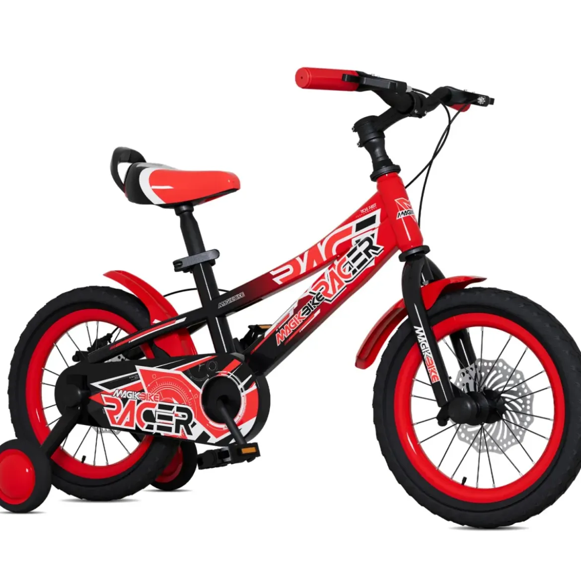 Bicicletta per Bambini 14" Rosso Rotelle Laterali con Freno a Disco