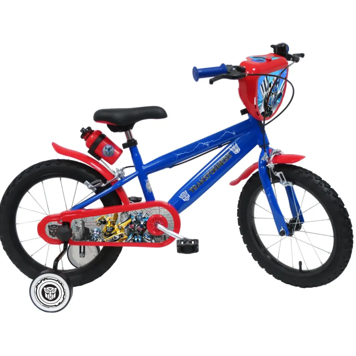 Bicicletta per Bambini 16" Transformers Rosso Blu Rotelle Borraccia