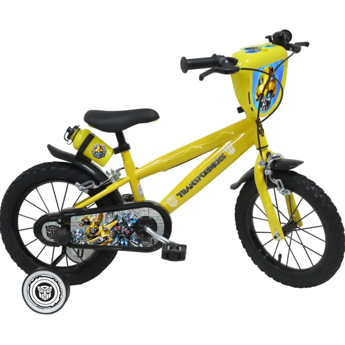 Bicicletta per Bambini 14" Transformers Giallo con Rotelle Borraccia