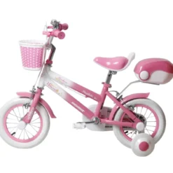 Bicicletta per Bambini 12" Unicorno Rosa Bianco con Rotelle Cestino