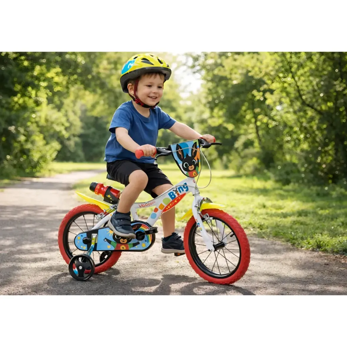 Bicicletta Rotelle Bing 14" per Bambini Bianco Porta Borraccia Gomma EVA