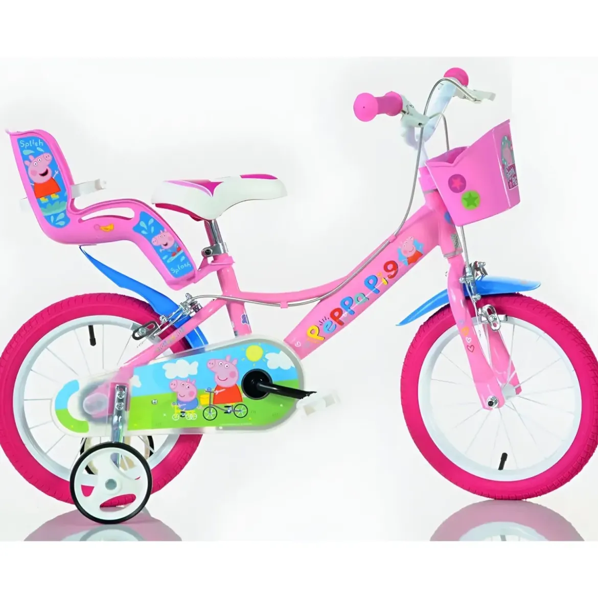 Bicicletta Rotelle 14" per Bambine Peppa Pig Rosa Cestino Seggiolino
