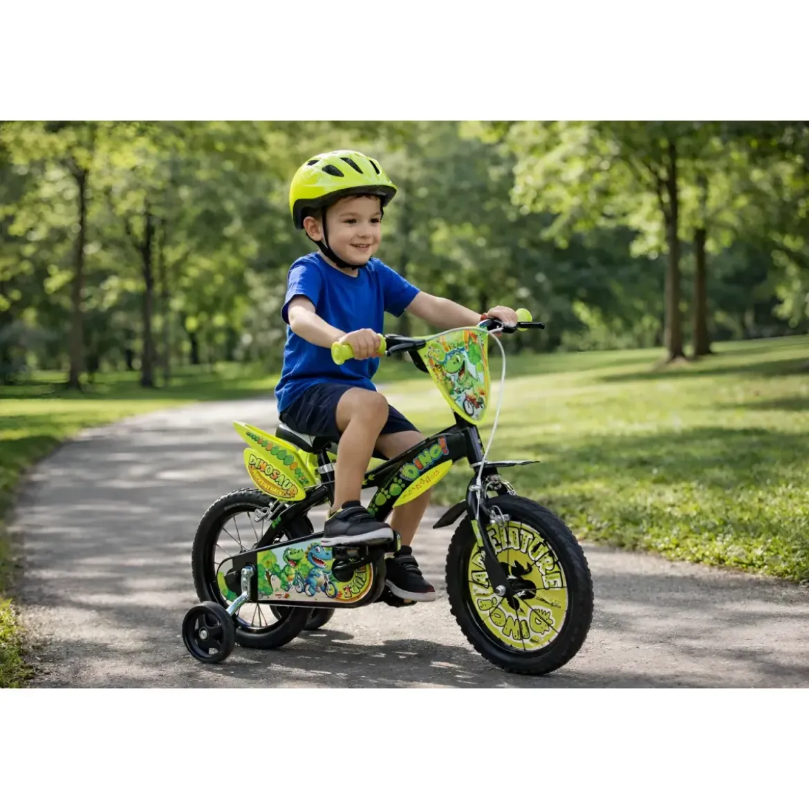 Bicicletta Rotelle per Bambini 16" Dinosaur T-Rex Nero Doppio Freno
