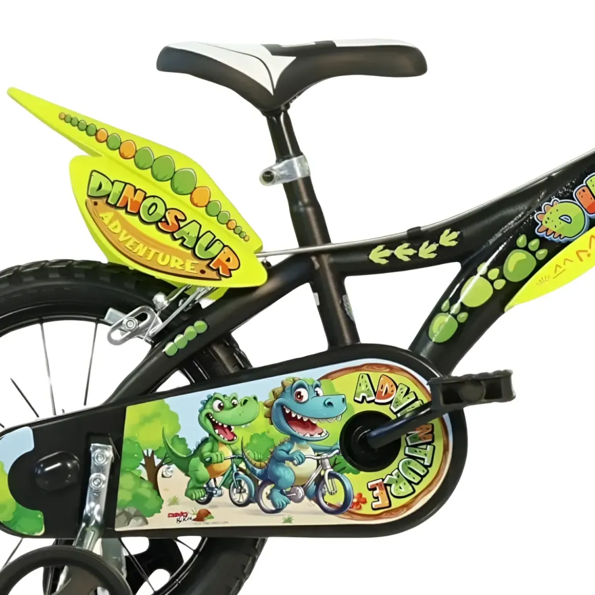 Bicicletta Rotelle per Bambini 16" Dinosaur T-Rex Nero Doppio Freno
