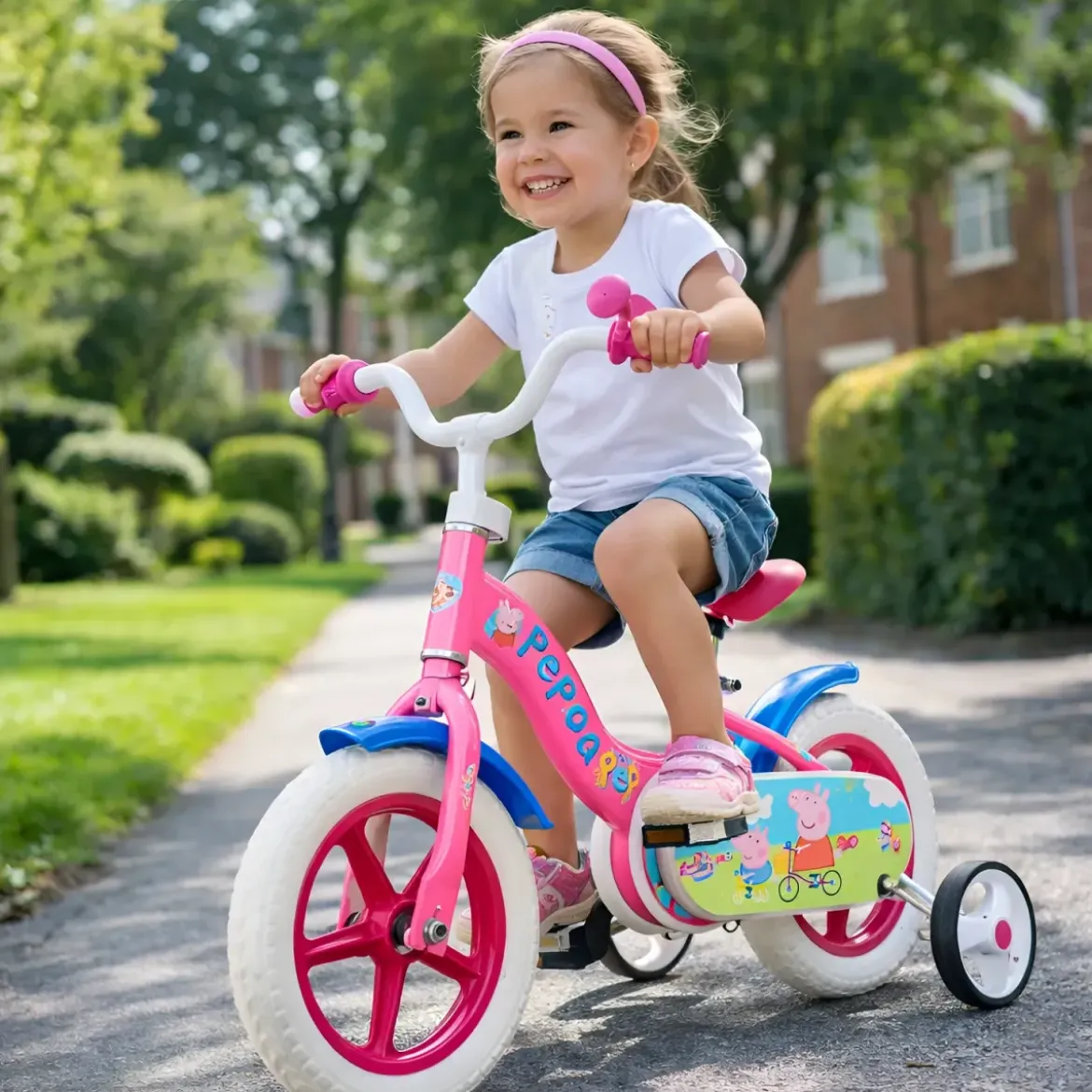 Bicicletta Rotelle 10" per Bambine Peppa Pig Rosa con Clacson Gomme EVA