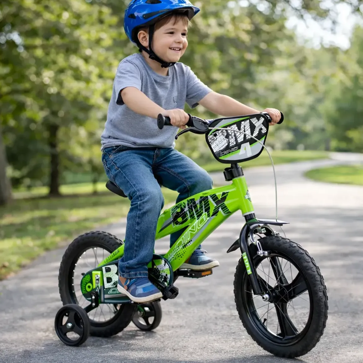 Bicicletta Rotelle per Bambini 12" BMX Verde con Freno Anteriore
