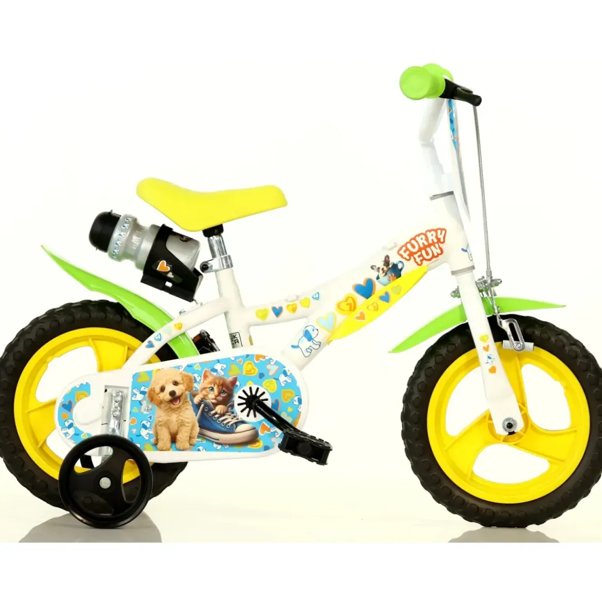 Bicicletta Rotelle per Bambini 12" Furry Fun Bianco Porta Borraccia