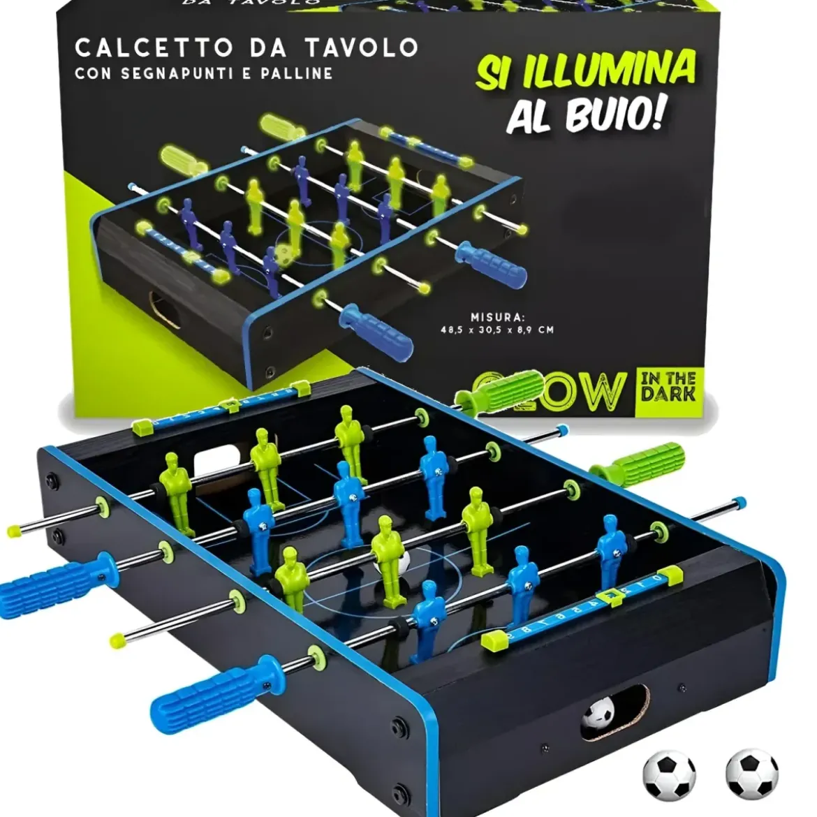 Biliardino da Tavolo con Palline Fluo Mini Calcetto Calciobalilla