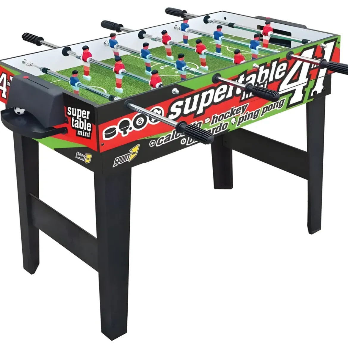 Biliardino Tavolo 4in1 Mini Calcetto Biliardo Ping Pong Hockey Aste Telescopiche