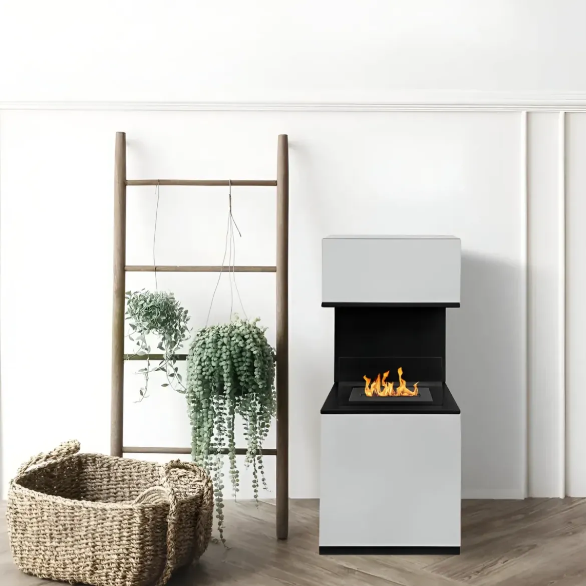 Biocamino da Pavimento con Bruciatore 1,2L Bianco 3,2kW Acciaio Inox