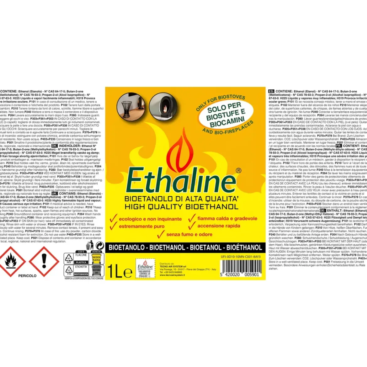 Bioetanolo 12 Taniche 1L per Biocamini e Stufe Combustibile Naturale