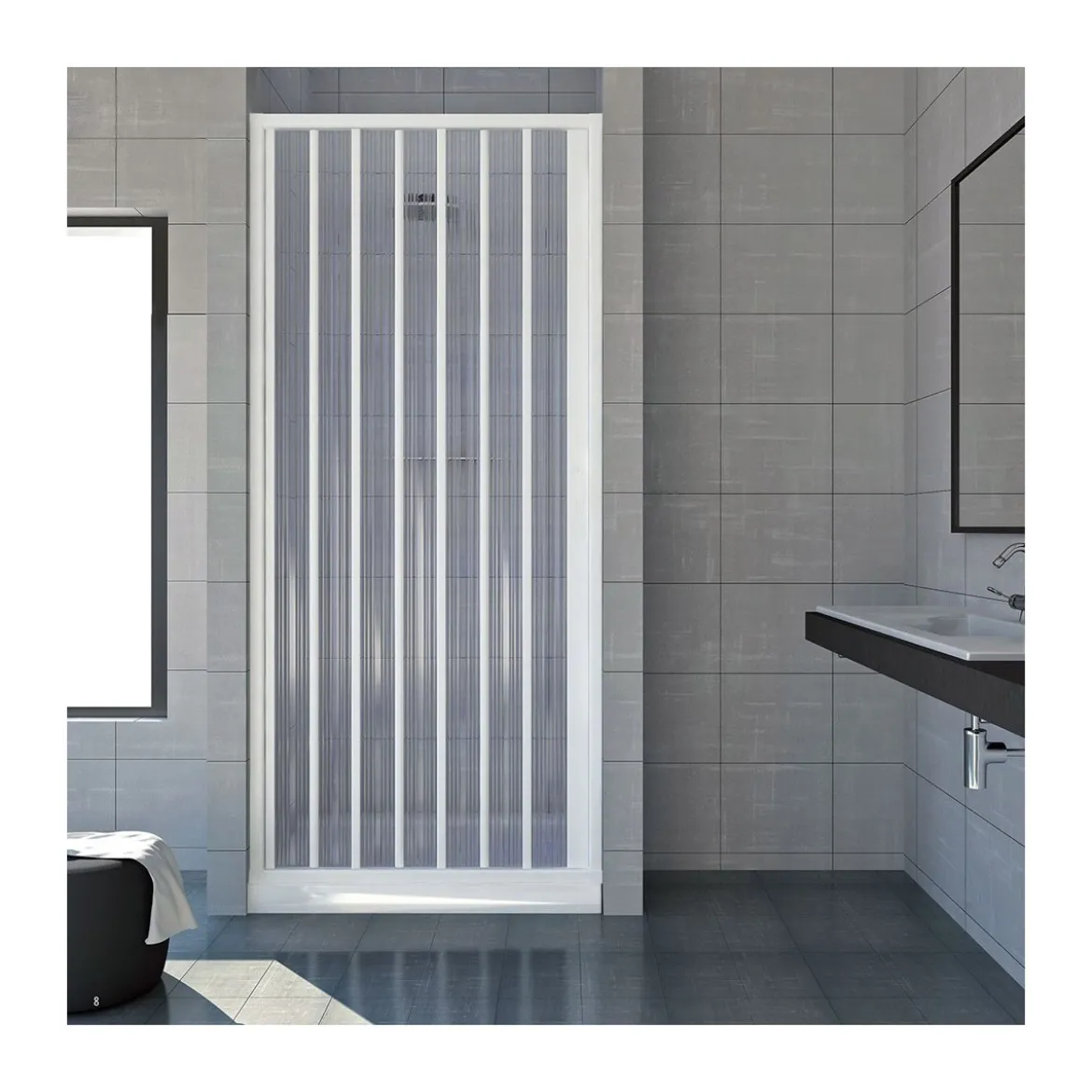 Box Cabina Doccia Parete Nicchia in PVC Porta a Soffietto Pieghevole 1 Anta Lato