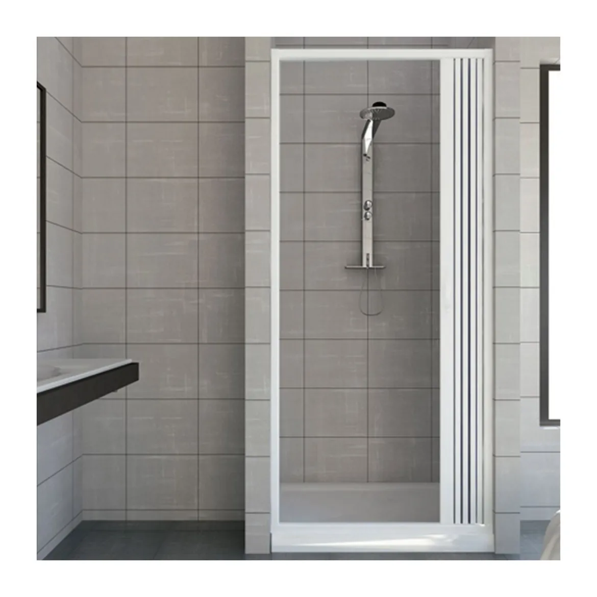 Box Cabina Doccia Parete Nicchia in PVC Porta a Soffietto Pieghevole 1 Anta Lato