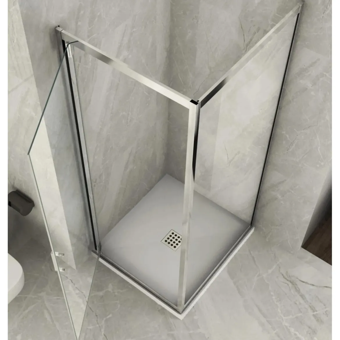 Box Doccia Angolare 1 Anta Fissa Anta Battente 2 Lati Parete Vetro 6mm Cristallo