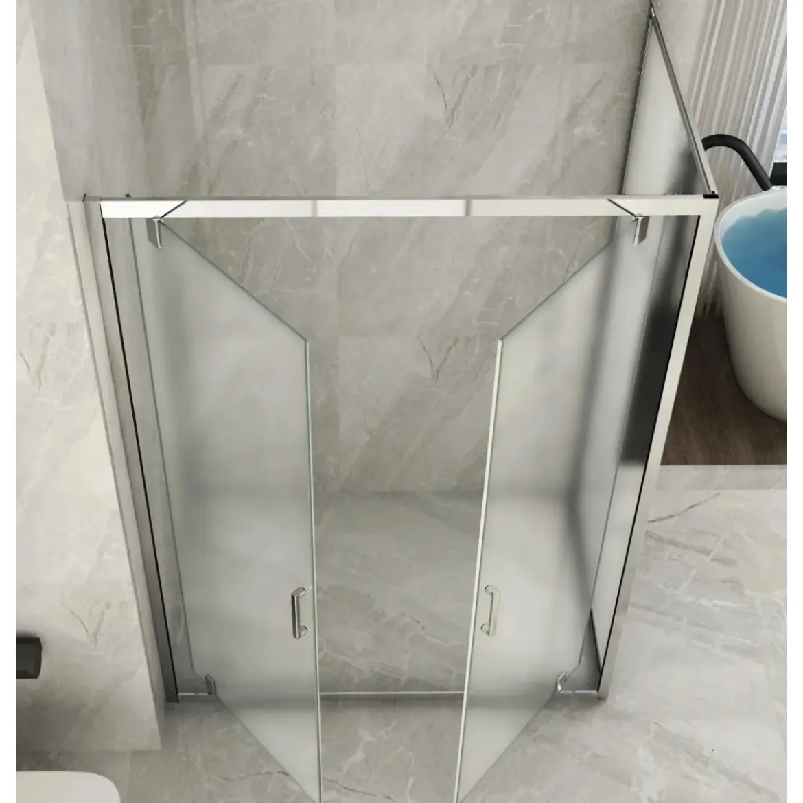 Box Doccia Angolare 2 Lati Ante Saloon Battente Parete Fissa Vetro 6 mm Opaco