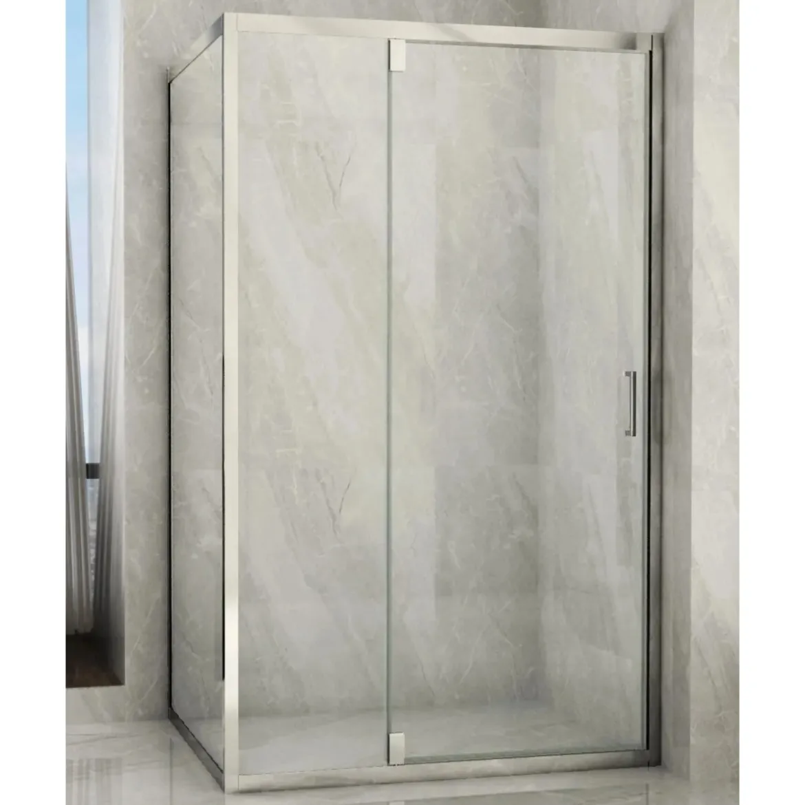 Box Doccia 1 Anta Fissa Battente 2 Lati Parete Vetro 6mm Cristallo Trasparente