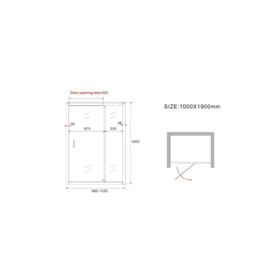 Box Doccia Nicchia Vetro Opaco 6 mm Anta Fissa Battente 90 100 110 120 130 140