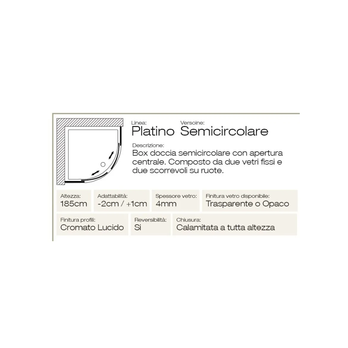 Box Doccia Tondo Semicircolare Vetro Cristallo 80x80 90x90 Angolare Scorrevole 4mm