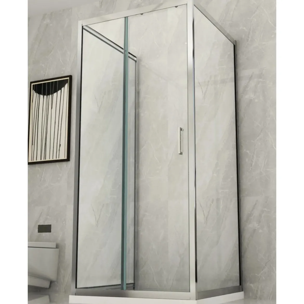 Box Doccia tre 3 Lati 6 mm 2 Ante fisse 1 Porta Scorrevole Cristallo Trasparente