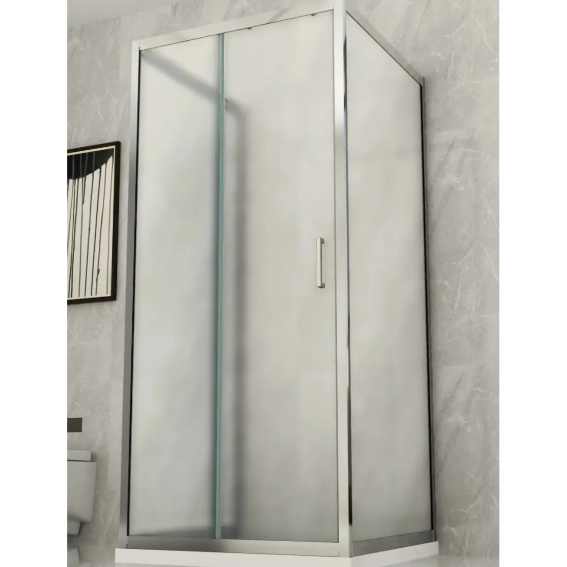 Box Doccia tre 3 Lati 6 mm 2 Ante fisse 1 Porta Scorrevole in Cristallo Opaco